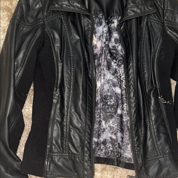 Guess| Black Faux Leather Moto Biker Jacket - Picture 4 of 8